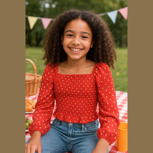 Girls Art Class Red White Polka Dot Long Sleeve Tee Shirt XL (14)